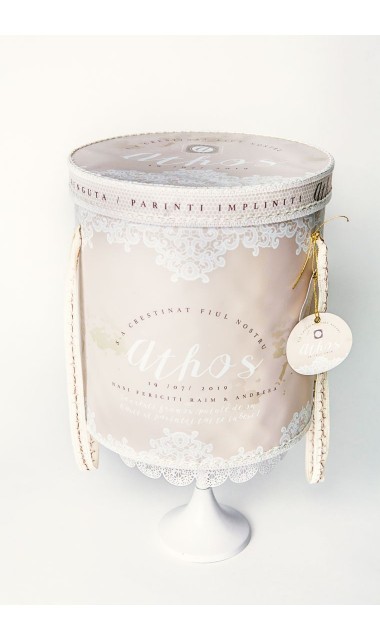 Trusou botez pentru fetite sau baieti, unisex cu bordura dantela alba de bumbac, Tres Chic 8